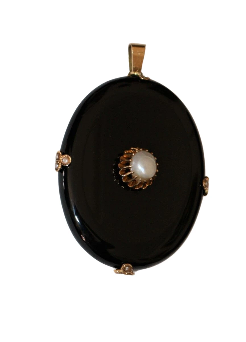 Collier Pendentif En Or Jaune Et En Onyx Et Perles 2 Collier Pendentif En Or Jaune Et En Onyx Et Perles – Image 2