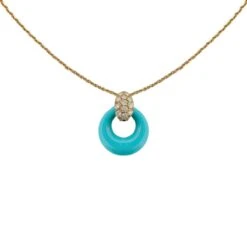 Collier Pendentif VAN CLEEF & ARPELS En Or Jaune, Turquoise, Nacre Et Diamants -Castafiore Boutique collier pendentif van cleef arpels en or jaune turquoise nacre et diamants 257991