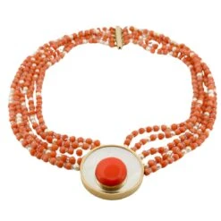 Collier Ras De Cou En Corail, Perles, Nacre Et Cristal De Roche
