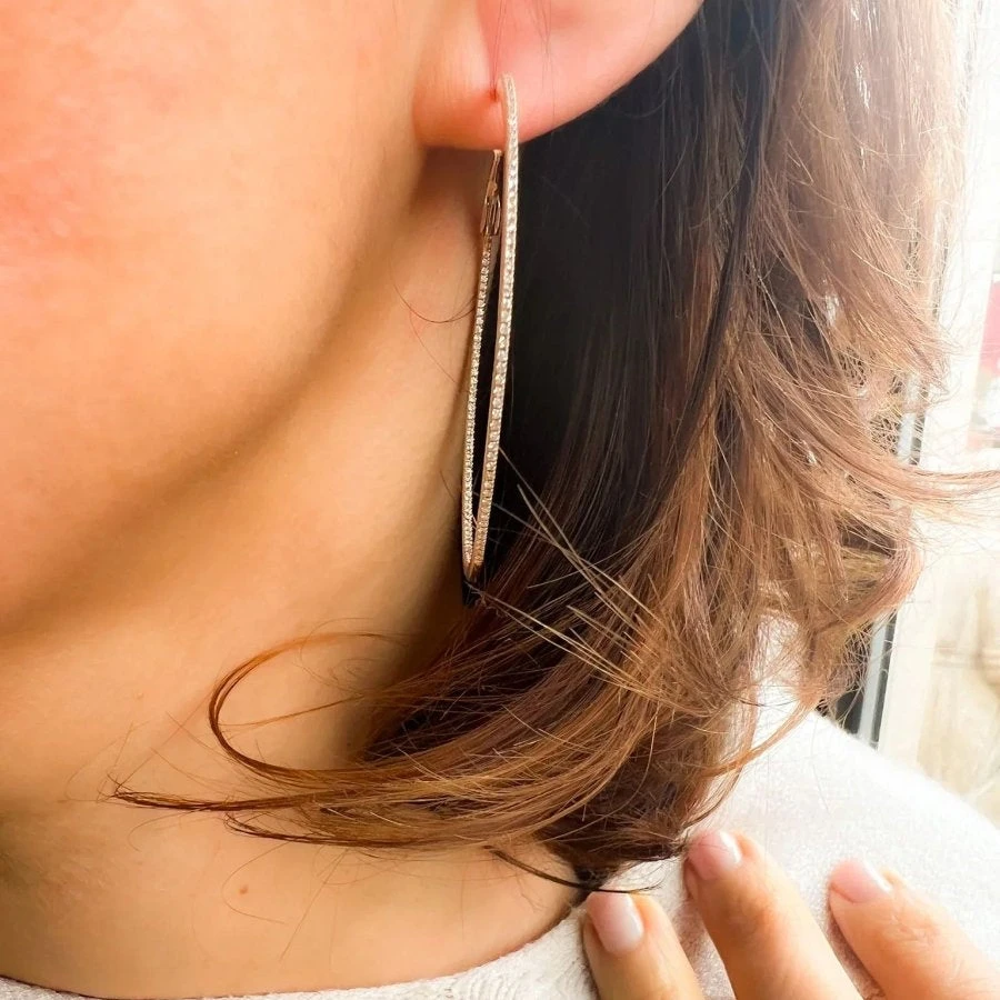 Boucles D'oreilles Créoles En Or Rose Et Diamants 2 Boucles D'oreilles Créoles En Or Rose Et Diamants – Image 2