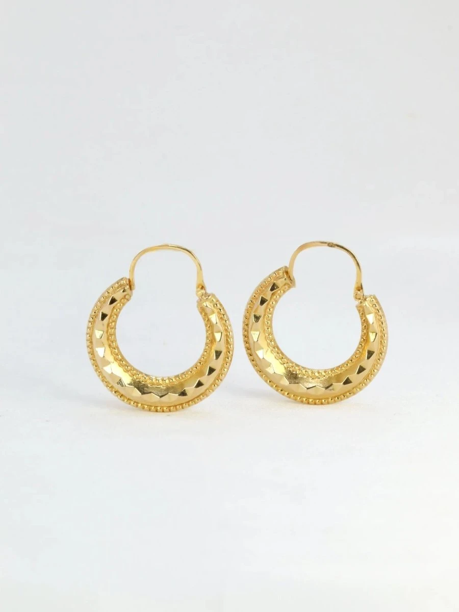 Créoles Vintage Or Jaune Godronné 3 Créoles Vintage Or Jaune Godronné – Image 3