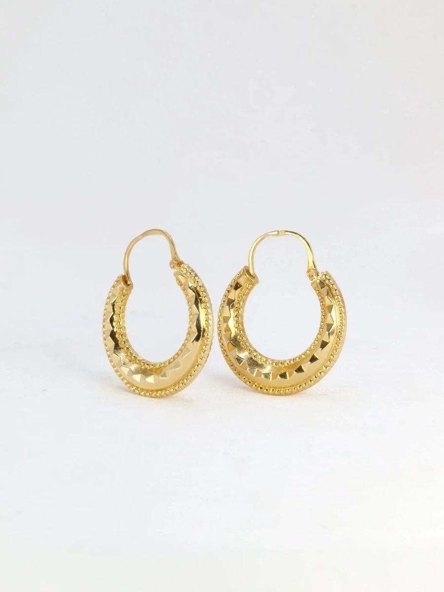 Créoles Vintage Or Jaune Godronné 1 Créoles Vintage Or Jaune Godronné