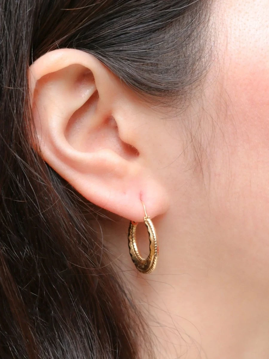 Créoles Vintage Or Jaune Godronné 2 Créoles Vintage Or Jaune Godronné – Image 2