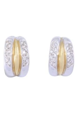 Boucles D'oreilles Demi Créoles En Or Jaune, Blanc Et Diamants