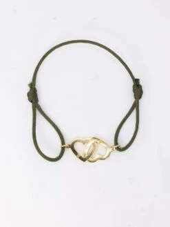 DINH VAN Bracelet Double Coeur Or Jaune Cordon Kaki 13 DINH VAN Bracelet Double Coeur Or Jaune Cordon Kaki -Castafiore Boutique dinh van bracelet double coeur or jaune cordon kaki 306297