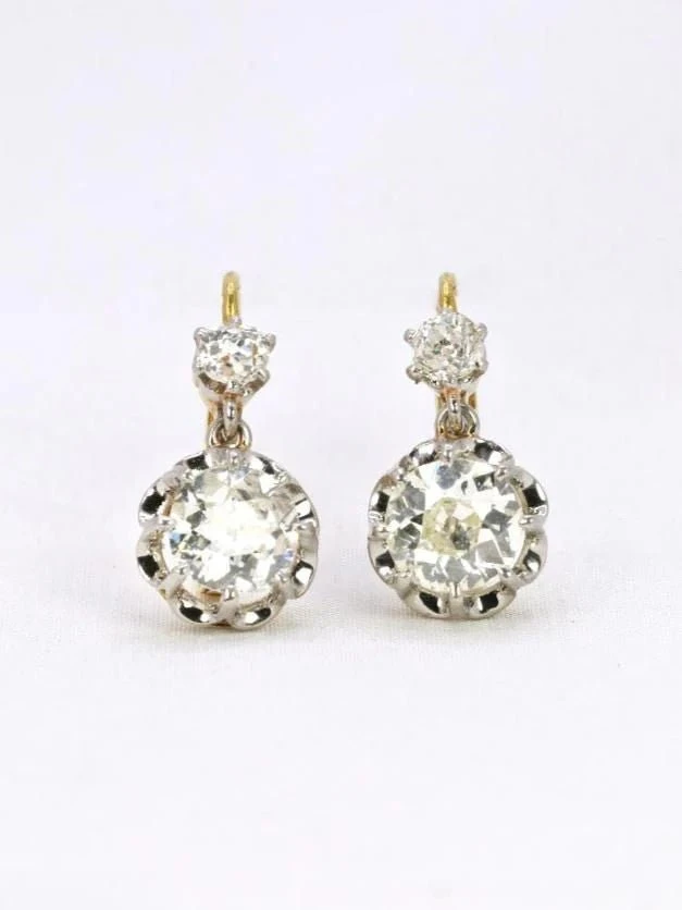 Dormeuses Anciennes Or Diamants Taille Ancienne 2,2 Ct 1 Dormeuses Anciennes Or Diamants Taille Ancienne 2,2 Ct