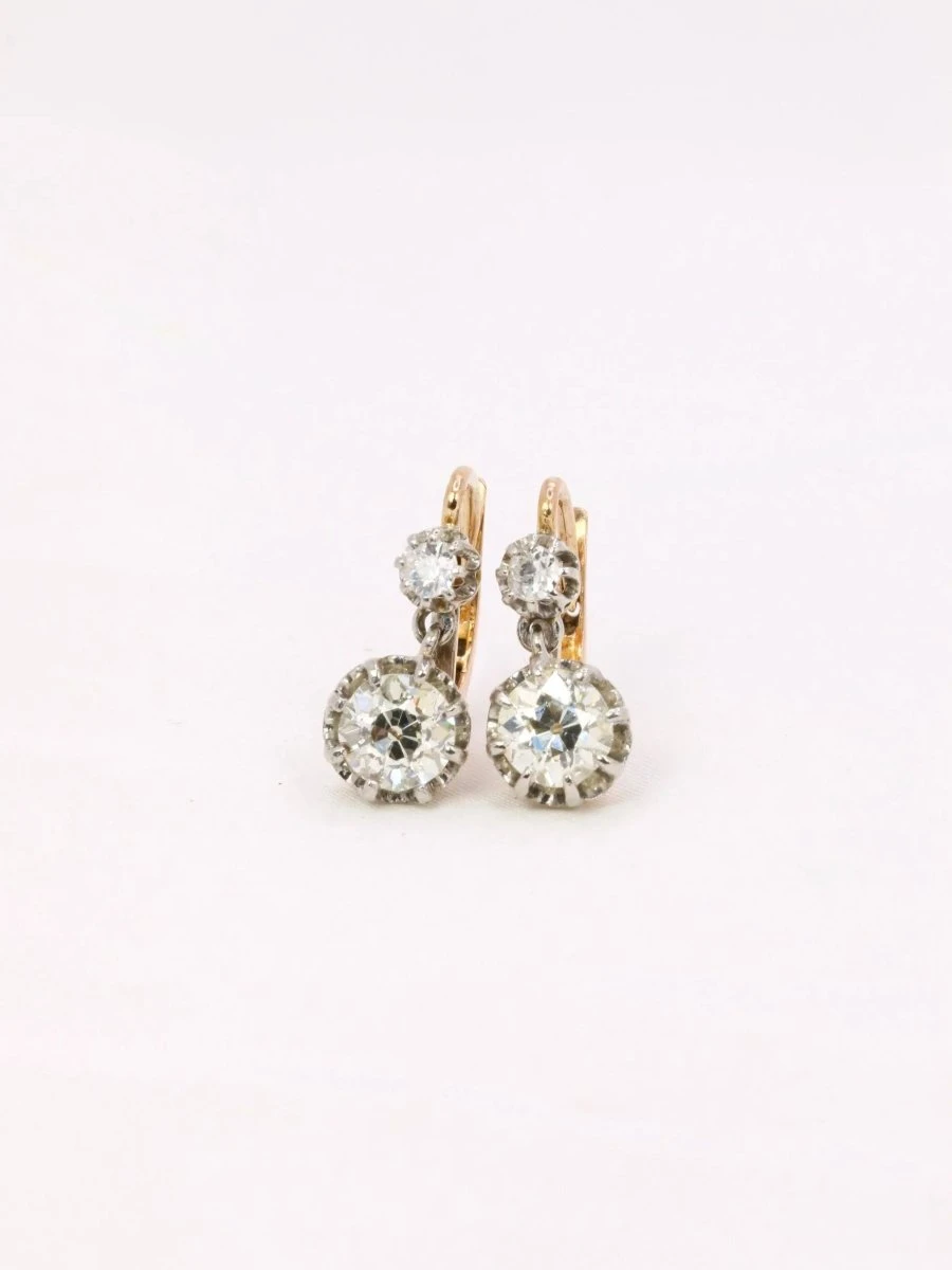 Dormeuses Diamants Taille Ancienne 2,2 Ct 1 Dormeuses Diamants Taille Ancienne 2,2 Ct