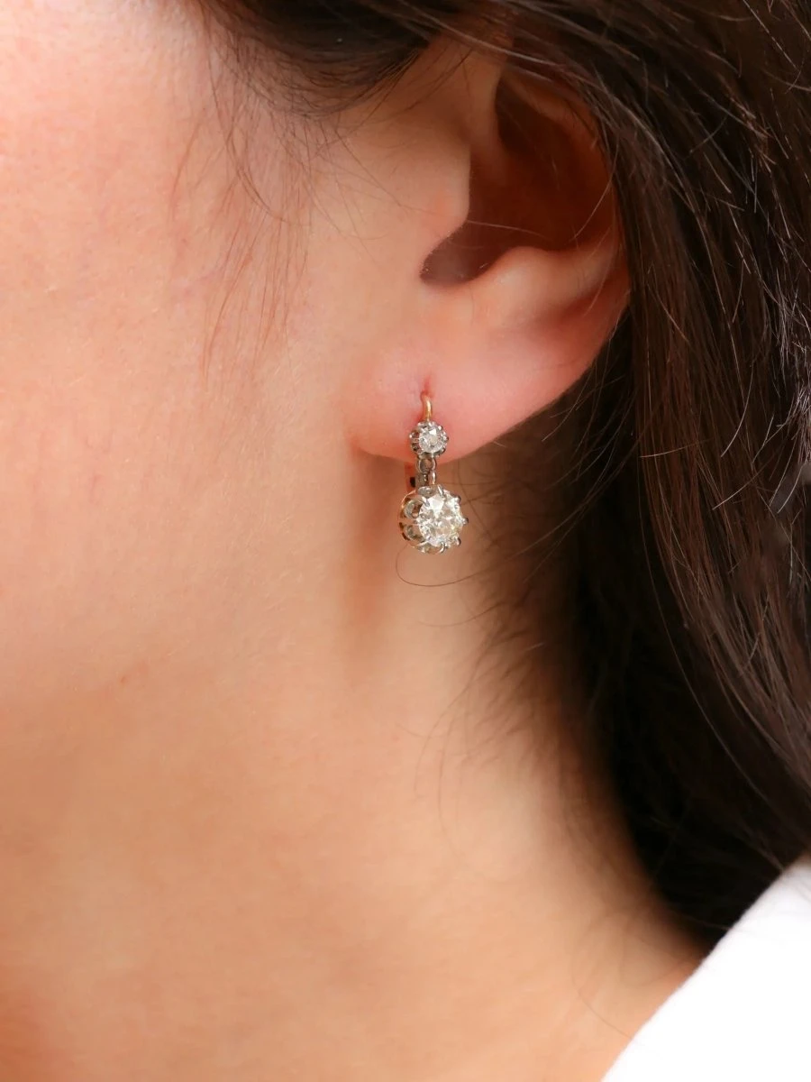 Dormeuses Diamants Taille Ancienne 2,2 Ct 2 Dormeuses Diamants Taille Ancienne 2,2 Ct – Image 2