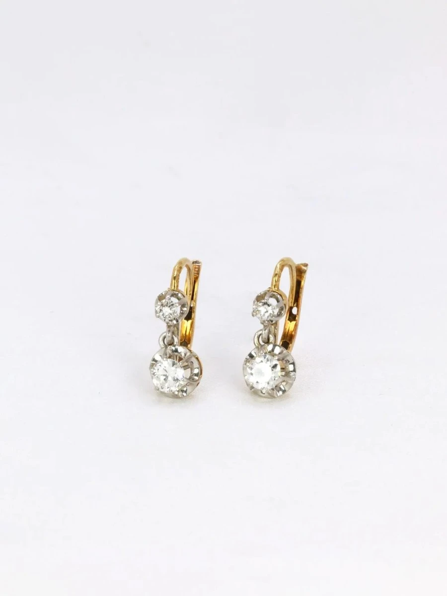 Dormeuses En Or Et Diamants Taille Ancienne 0.7ct 1 Dormeuses En Or Et Diamants Taille Ancienne 0.7ct