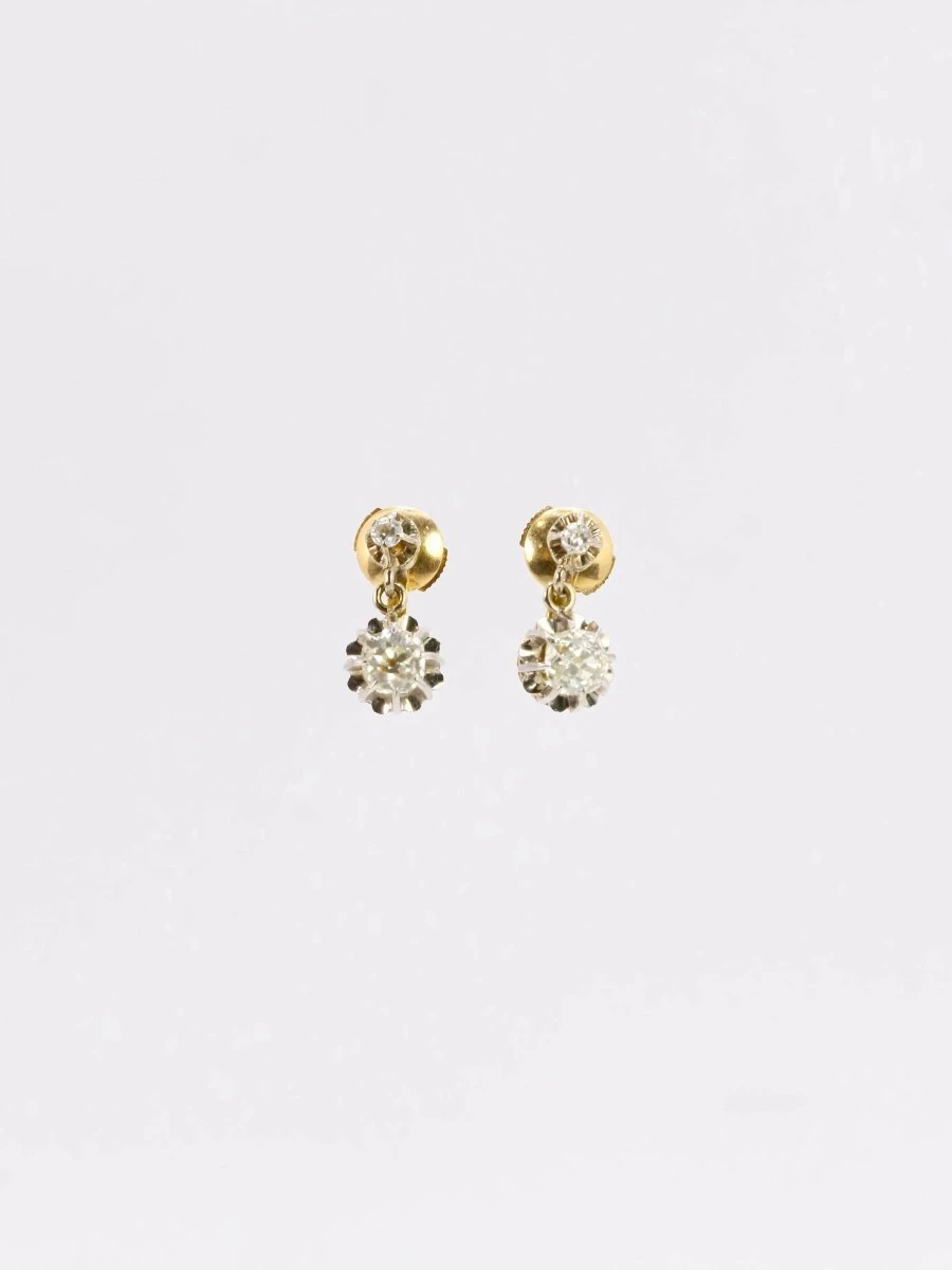 Dormeuses Or Diamants Coussin Taille Ancienne 1,5 Ct 1 Dormeuses Or Diamants Coussin Taille Ancienne 1,5 Ct