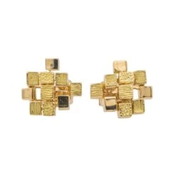 Boucles D'oreilles Clip MAUBOUSSIN Par GEORGES LENFANT "Cube" En Or Jaune