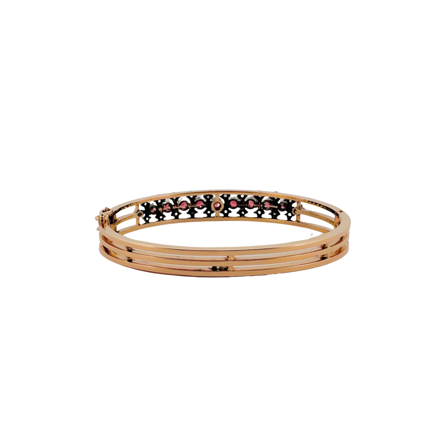 Bracelet Jonc En Or Rose, Argent, Grenats Et Diamants 4 Bracelet Jonc En Or Rose, Argent, Grenats Et Diamants – Image 4