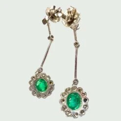 PENDIENTES ESTILO ART DECO De ORO 18 Kts Con DIAMANTES Y ESMERALDAS -Castafiore Boutique mc 5z9ThlOvI