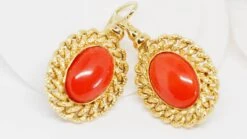 Boucles D'oreilles D'occasion En Or Jaune Et Corail
