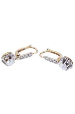 Dormeuses Art-nouveau En Or Jaune, Platine Et Diamants