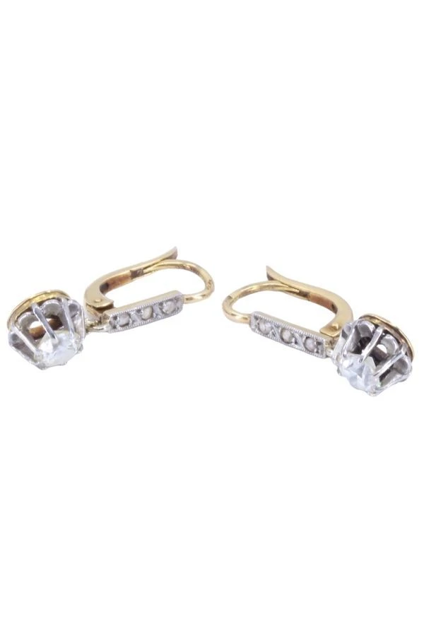 Dormeuses Art-nouveau En Or Jaune, Platine Et Diamants 1 Dormeuses Art-nouveau En Or Jaune, Platine Et Diamants