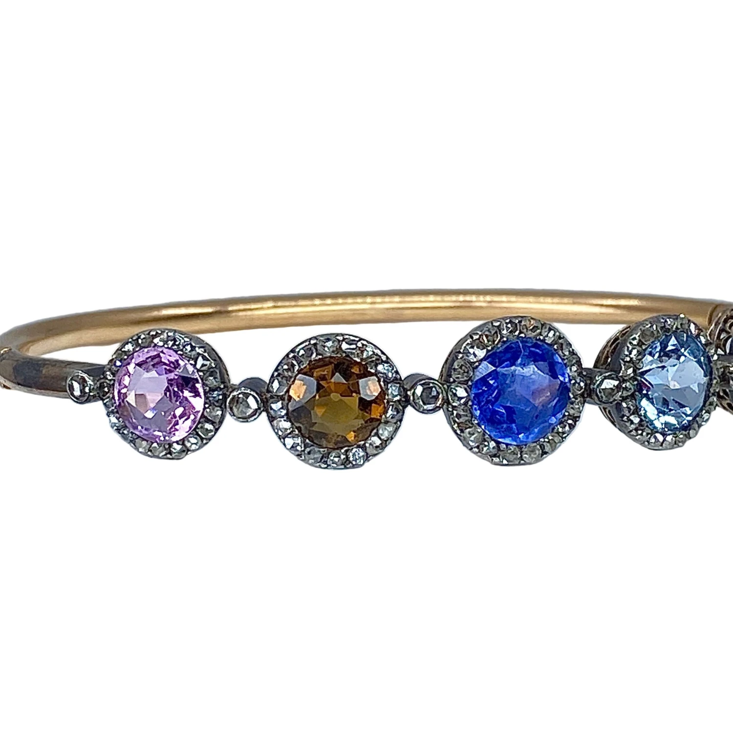 Bracelet Jonc En Or 18 Carats, Multipierres: Saphir,topazes,citrine. Epoque Napoléon III 3 Bracelet Jonc En Or 18 Carats, Multipierres: Saphir,topazes,citrine. Epoque Napoléon III – Image 3