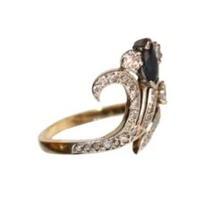 Bague Aigrette En Or Jaune, Or Blanc, Saphir Et Diamants -Castafiore Boutique mc C8G7ruAc