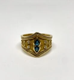 Bague Byzantine En Or Jaune 18k Saphirs Et Diamants