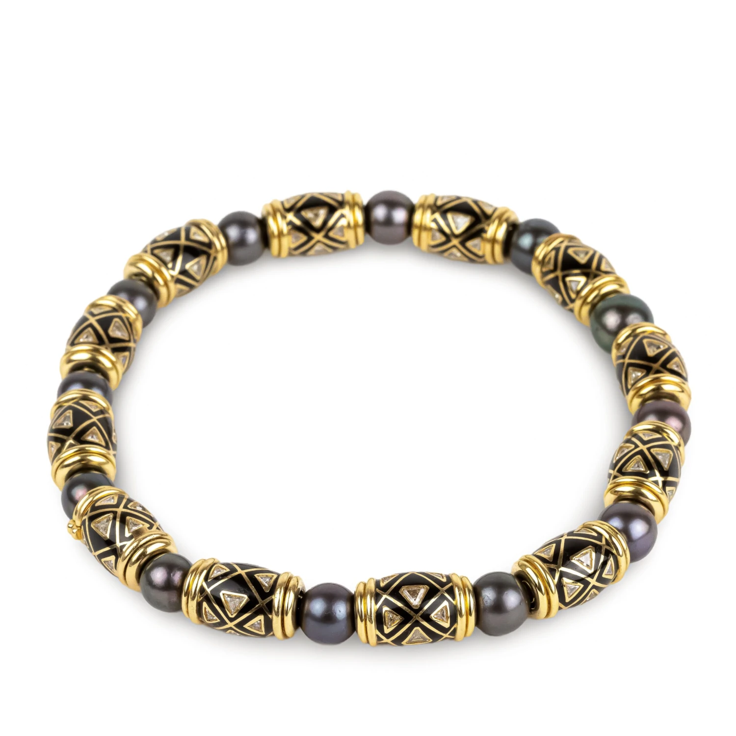 Collier VERNEY En Or Jaune, Perles Grises De Tahiti, émail Et Diamants 1 Collier VERNEY En Or Jaune, Perles Grises De Tahiti, émail Et Diamants