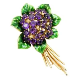 Broche En Or Jaune, Améthystes Et Email -Castafiore Boutique mc K3gA6m2Y0