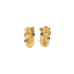 Boucles D'oreilles Clip En Or Jaune émail Bleu Et Saphir