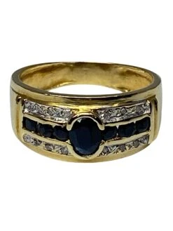 Bague Bandeau En Or Jaune Sertie De Diamants Et De Saphirs