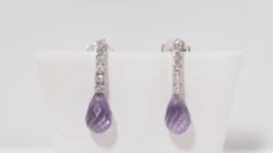 Boucles D'oreilles En Or Blanc, Améthystes Et Diamants