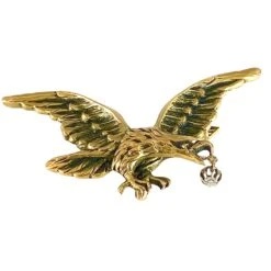 Broche En Or 18 Carats : Aigle Tenant Un Diamant Dans Son Bec, Vers 1880