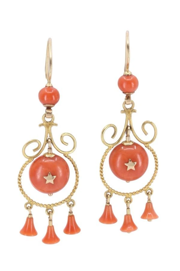 Boucles D'oreilles Pendantes Corail En Or Jaune 1 Boucles D'oreilles Pendantes Corail En Or Jaune