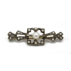 Broche XIXème - Or, Argent, Perle Et Diamants