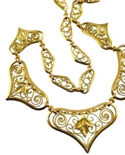 Collier En Or 18 Carats à Décor De Filigranes Et Feuilles, époque 1900