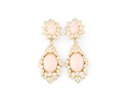 Boucles D'oreilles VOURAKIS En Or Jaune, Type Floral, Diamants Et Corail Peau D'ange.