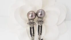 Paire De Pendants D'oreilles En Or Blanc Diamants Cognacs Et Perles -Castafiore Boutique mc ftzz wUW