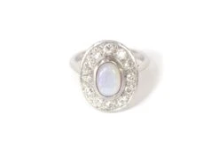 Bague Art Deco Opale Diamants En Platine