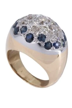 Bague Dôme Ancienne En Or Jaune Et Or Blanc, Saphir Et Diamants -Castafiore Boutique mc s5Ua wXqC