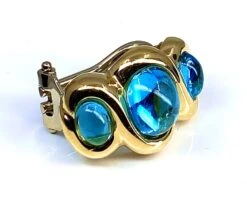 Paire De Boucles D’oreilles En Or Jaune Et Or Blanc 18 Carats En Topazes Cabochons -Castafiore Boutique mc wHEbJVSz4