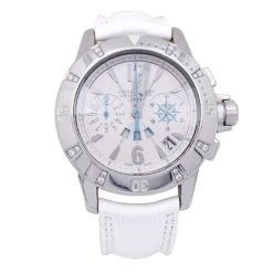 Miller Montre Automatique JAEGER LECOULTRE "Lady Diving Chrono Date" En Acier, Argent Cuir Et Diamants