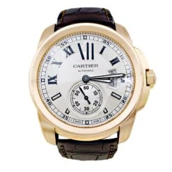 Miller Montre CARTIER "Calibre De Cartier" En Or Rose Et Cuir