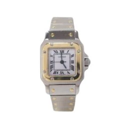 Montre CARTIER "Santos" En Or Jaune, Acier Et Saphir