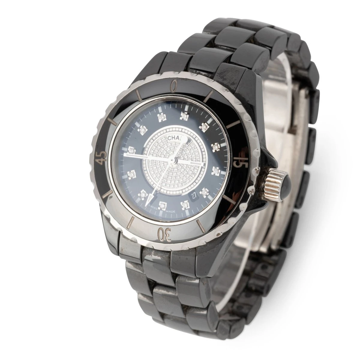 Montre CHANEL "J12 Chrono" En Céramique Et Diamants 1 Montre CHANEL "J12 Chrono" En Céramique Et Diamants