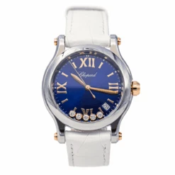 Montre CHOPARD "Happy Sport" En Or Rose, Acier, Saphir, Cuir Et Diamants