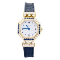 Miller Montre Mécanique CARTIER "Andine" En Or Jaune, Or Rose, Cuir Saphirs Et Diamants