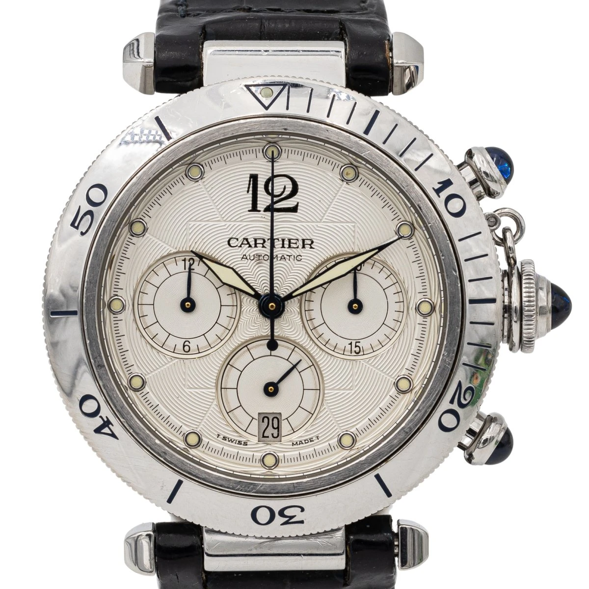 Montre Mécanique CARTIER "Pasha 2113" En Acier Et Cuir 3 Montre Mécanique CARTIER "Pasha 2113" En Acier Et Cuir – Image 3