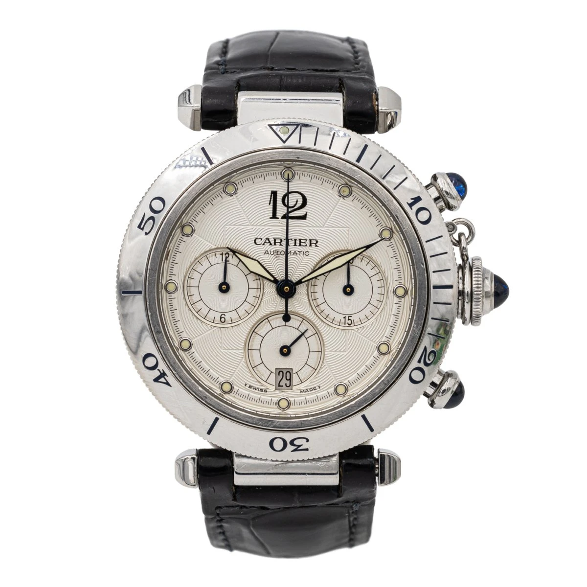 Montre Mécanique CARTIER "Pasha 2113" En Acier Et Cuir 1 Montre Mécanique CARTIER "Pasha 2113" En Acier Et Cuir