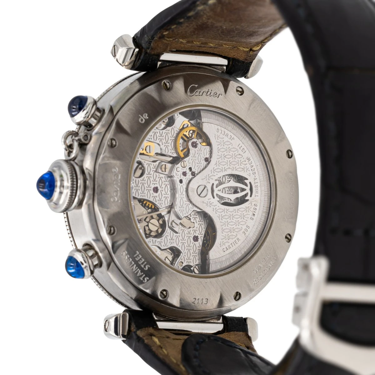 Montre Mécanique CARTIER "Pasha 2113" En Acier Et Cuir 4 Montre Mécanique CARTIER "Pasha 2113" En Acier Et Cuir – Image 4
