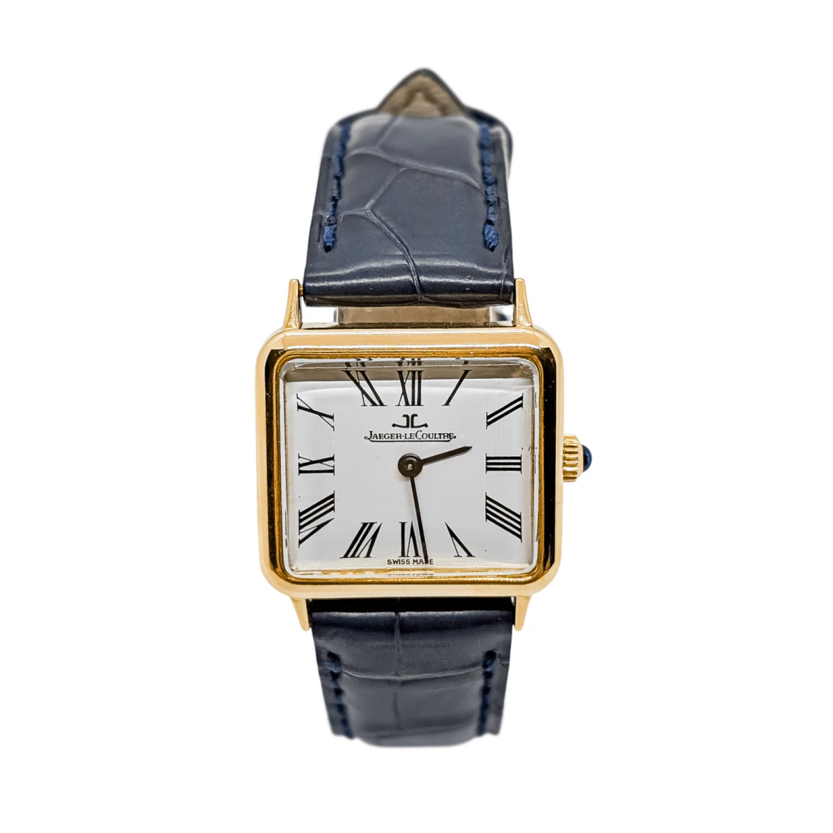 Montre Mécanique JAEGER LE COULTRE En Or Jaune, Cuir Et Saphir 1 Montre Mécanique JAEGER LE COULTRE En Or Jaune, Cuir Et Saphir