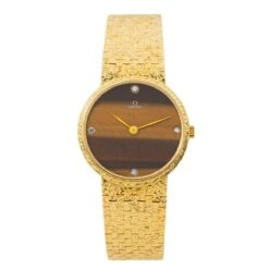 Montre OMEGA En Or Jaune, Oeil De Tigre Et Diamants