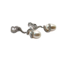 Boucles D'oreilles En Or 18 Carats Avec Diamants Naturels Et Perles, Marquées Coppini.