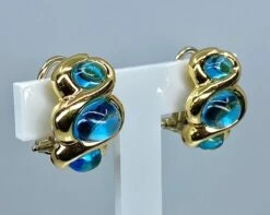 Paire De Boucles D’oreilles En Or Jaune Et Or Blanc 18 Carats En Topazes Cabochons -Castafiore Boutique paire de boucles doreilles en or jaune et or blanc 18 carats en topazes cabochons 901589